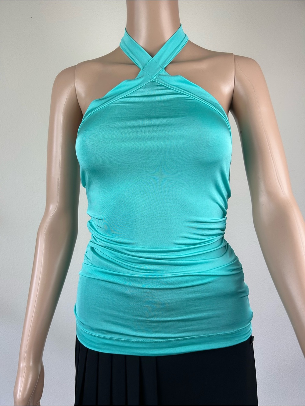 Marciano Cross-Neck Halter Tank Top in Aqua Teal